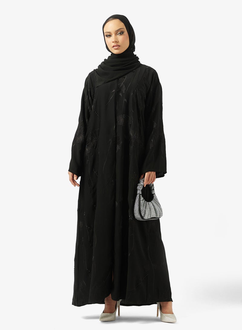 هيا كلوزيت عباية مفتوحة مزينة بالزهور بياقة على شكل - Image 5